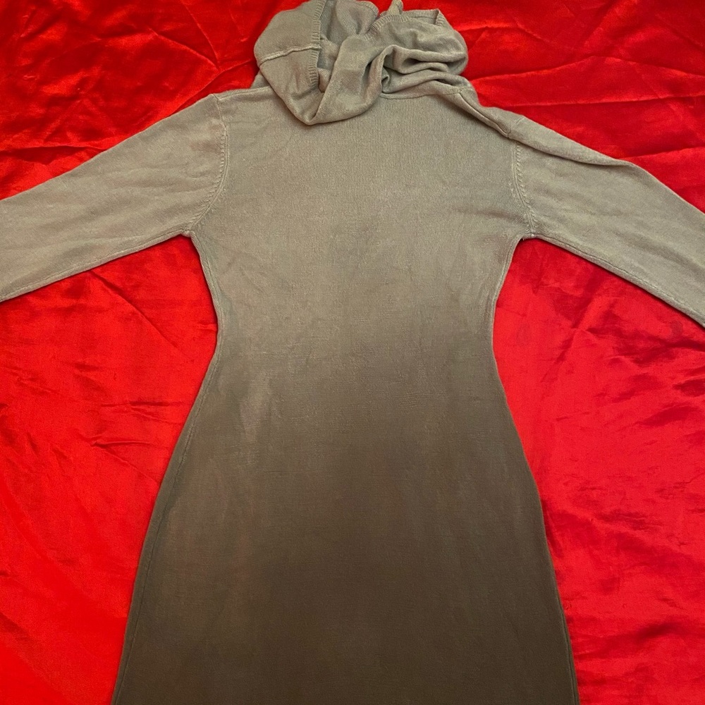 Knee length two color turtle neck dress